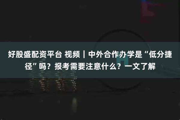 好股盛配资平台 视频｜中外合作办学是“低分捷径”吗？报考需要注意什么？一文了解
